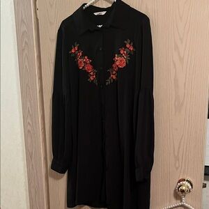 Black Dress with Red Floral Embroidery